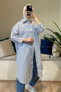 Modalamelif Uzun Çizgili Tunik Açık Mavi