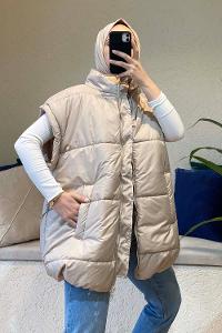 Modalamelif Yarım Balıkçı Yaka Şişme Yelek Bej