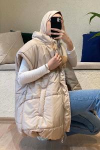 Modalamelif Yarım Balıkçı Yaka Şişme Yelek Bej