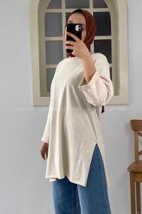 Modalamelif Düşük Kol Oversize T-Şhirt Bej