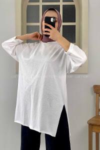 Modalamelif Düşük Kol Oversize T-Şhirt Ekru