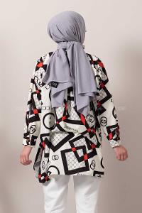 Modalamelif Geometrik Desen Dijital Baskı Gömlek Siyah