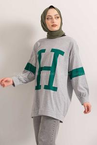 Modalamelif H Baskılı Sweat Tunik Gri
