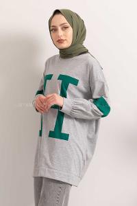 Modalamelif H Baskılı Sweat Tunik Gri