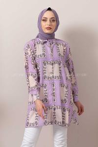 Modalamelif Kilim Desen Dijital Baskı Gömlek Mor