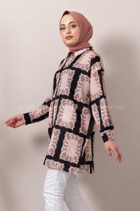 Modalamelif Kilim Desen Dijital Baskı Gömlek Pudra