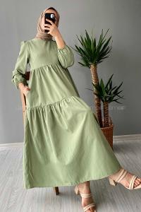 Modalamelif Kol Lastikli Fırfırlı Elbise Çağla