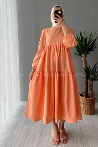 Modalamelif Kol Lastikli Fırfırlı Elbise Pudra