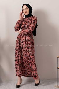 Modalamelif Minimal Yaprak Pegasus Elbise Pudra