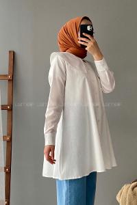 Modalamelif Önü Düğmeli Yaka Detaylı Tunik Ekru