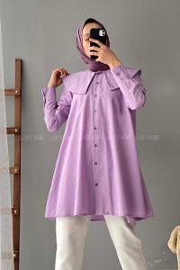 Modalamelif Önü Düğmeli Yaka Detaylı Tunik Lila