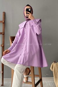 Modalamelif Önü Düğmeli Yaka Detaylı Tunik Lila