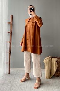 Modalamelif Önü Düğmeli Yaka Detaylı Tunik Taba