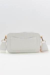 Lamelif Deri Görünümlü Dokulu Metal Detay Çanta Beyaz