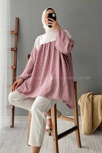 Modalamelif Ekose Garnili Sweatshirt Kırmızı