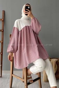 Modalamelif Ekose Garnili Sweatshirt Kırmızı