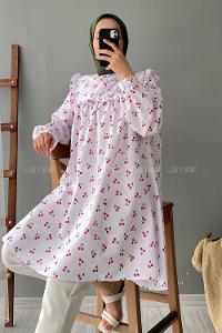 Modalamelif Hakim Yaka Kiraz Desenli Tunik Beyaz