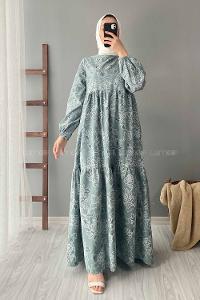 Modalamelif Kilim Desen Elbise Çağla Yeşili