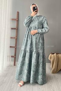 Modalamelif Kilim Desen Elbise Çağla Yeşili