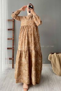 Modalamelif Kilim Desen Elbise Sütlü Kahve