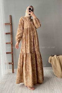 Modalamelif Kilim Desen Elbise Sütlü Kahve