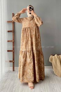 Modalamelif Kilim Desen Elbise Sütlü Kahve