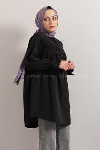 Modalamelif Kol Lastikli Pileli Tunik Siyah