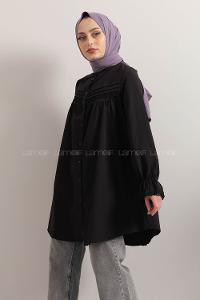 Modalamelif Kol Lastikli Pileli Tunik Siyah