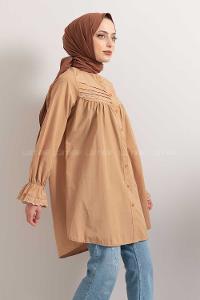Modalamelif Kol Lastikli Pileli Tunik Sütlü Kahve