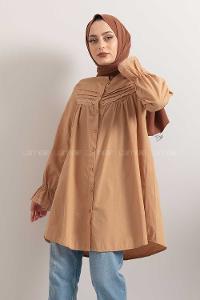 Modalamelif Kol Lastikli Pileli Tunik Sütlü Kahve