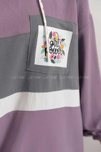 Modalamelif Önü Çiçek Baskılı Kapşonlu İkili Takım Lila