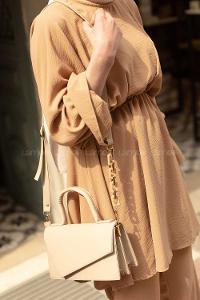 Modalamelif Asimetrik Kapak Kilitli Çanta Vizonrengi