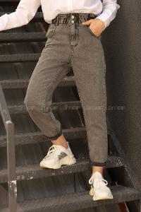 Modalamelif Beli Lastikli Mom Kot Pantolon Gri