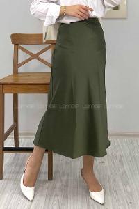 Modalamelif Gizli Fermuarlı Saten Etek Haki