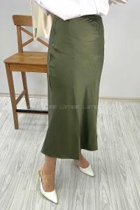 Modalamelif Gizli Fermuarlı Saten Etek Haki