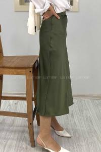 Modalamelif Gizli Fermuarlı Saten Etek Haki