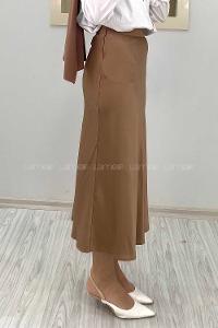 Modalamelif Gizli Fermuarlı Saten Etek Soft Kahve