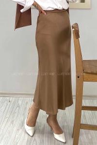 Modalamelif Gizli Fermuarlı Saten Etek Soft Kahve