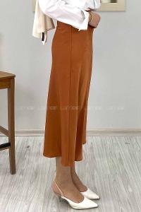 Modalamelif Gizli Fermuarlı Saten Etek Taba