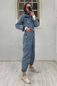 Modalamelif Kar Yıkama Kot Tulum Buz Mavisi