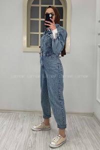 Modalamelif Kar Yıkama Kot Tulum Buz Mavisi