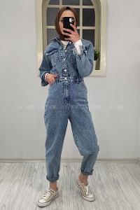 Modalamelif Kar Yıkama Kot Tulum Buz Mavisi