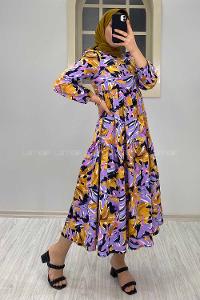Modalamelif Soyut Desenli Elbise Lila