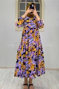 Modalamelif Soyut Desenli Elbise Lila