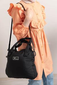 Modalamelif Tek Bölmeli Armalı Kumaş Çanta Siyah
