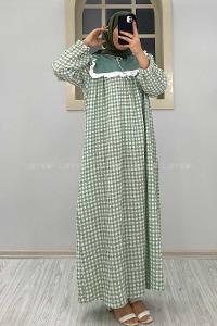 Modalamelif Yaka Bağlamalı Fırfırlı  Elbise Çağla