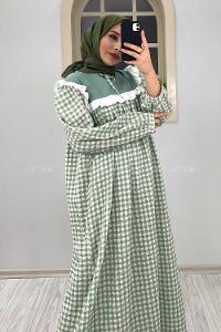 Modalamelif Yaka Bağlamalı Fırfırlı  Elbise Çağla