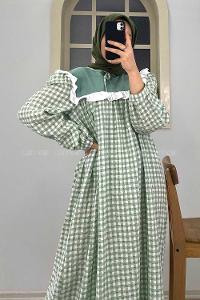 Modalamelif Yaka Bağlamalı Fırfırlı  Elbise Çağla