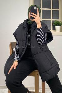 Modalamelif Yarım Balıkçı Yaka Şişme Yelek Siyah