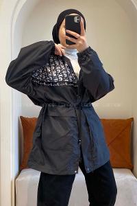 Modalamelif Bel Bağcıklı Kapşonlu Mont Siyah